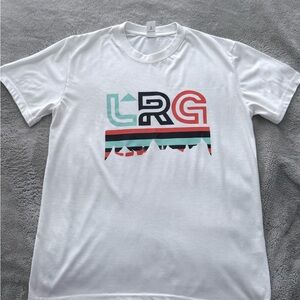 LRG White Short-Sleeve Tee with Mint, Black & Coral Logo